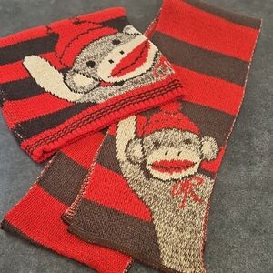 GREEN 3 - Recycled Cotton Sock Monkey Hat & Scarf - Made in USA - Adult/Teen